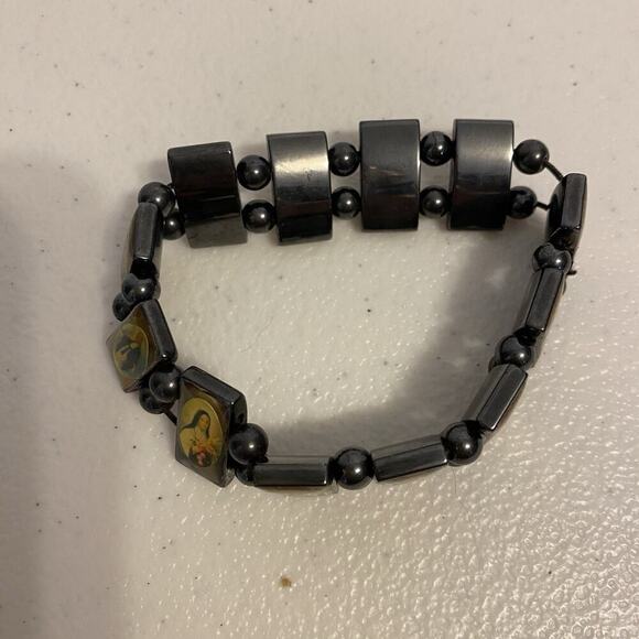 Vintage Stainless Steel Bracelet Religious Theme Gray Pictures Women Men Jewelry - Picture 4 of 4